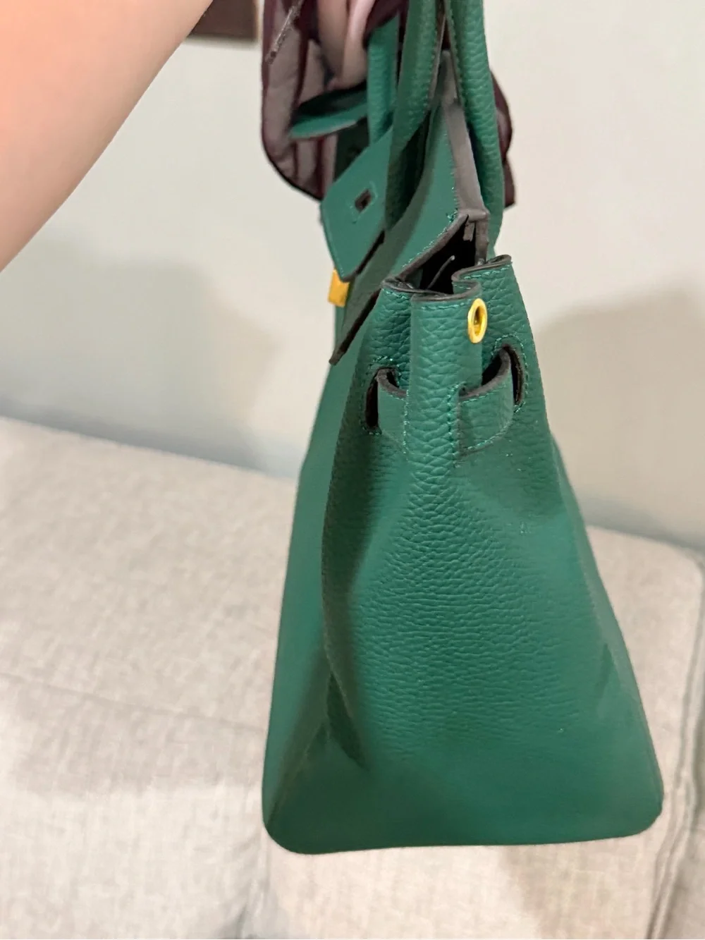 Emerald Green Leather Tote with Gold Hardware